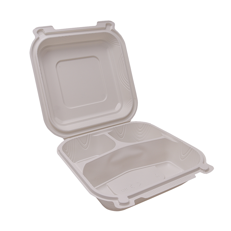 For three compartment white hinged nine inch food containers come to Sunshine Supply Company in Chicago.