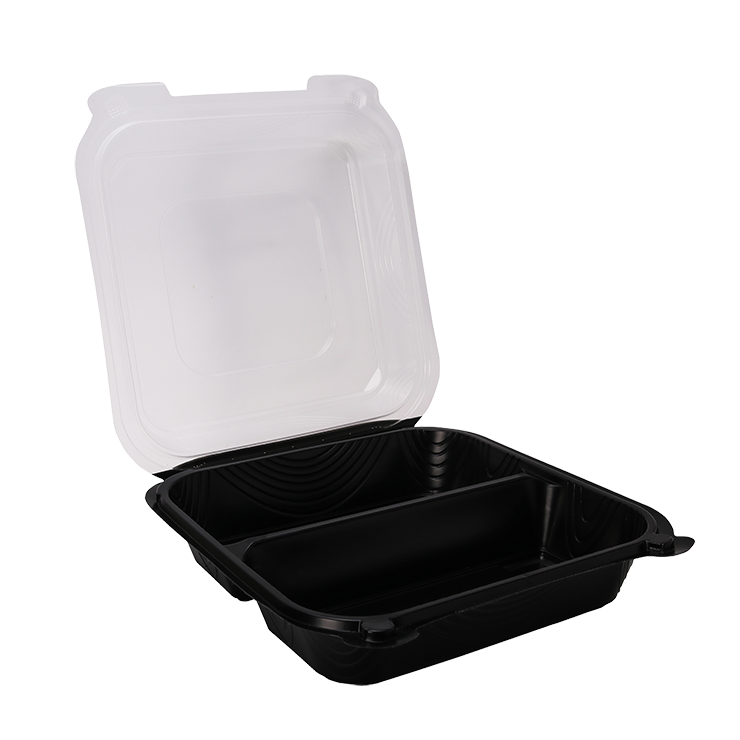 Sunshine Supply Company offers restaurants supplies such as this eight inch hinged two compartment food container.