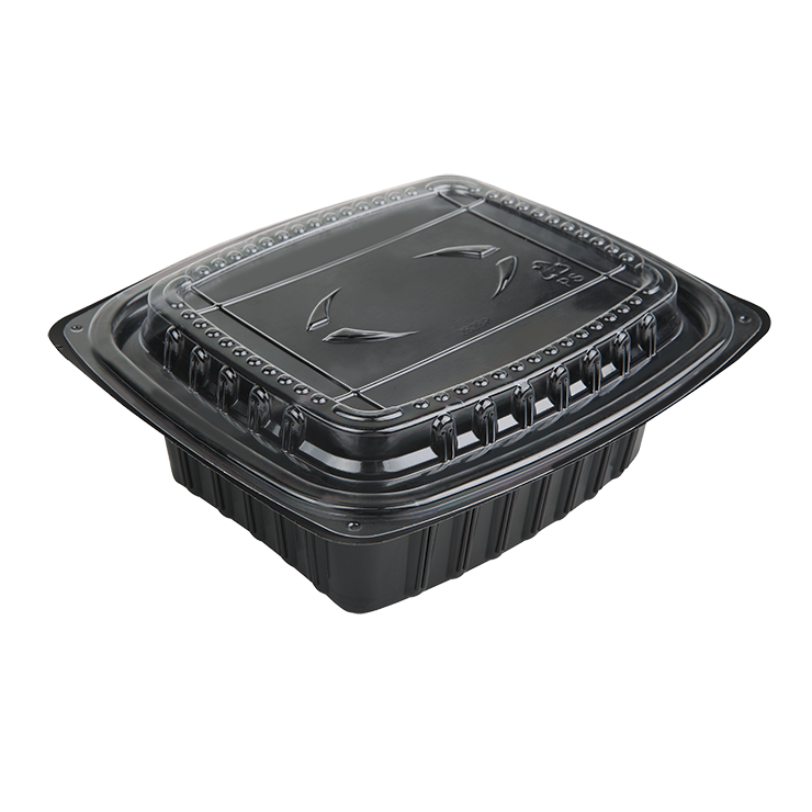 Purchase your 32 ounce black rectangular 1 compartment anti-fog food containers from Sunshine Supply Company.