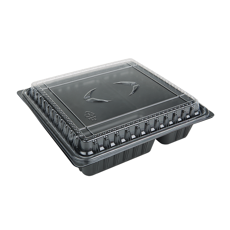 For takeout purchase these 45 ounce square 3 compartment anti-fog food containers from Sunshine Supply.