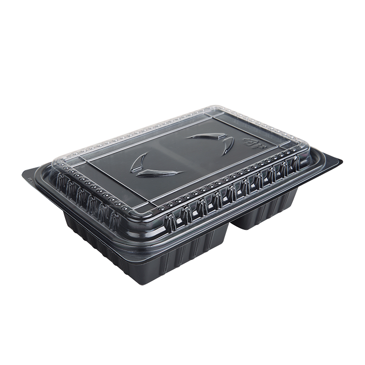 Get these 30 ounce two compartment black anti-fog rectangular food container from Sunshine Supply Company.