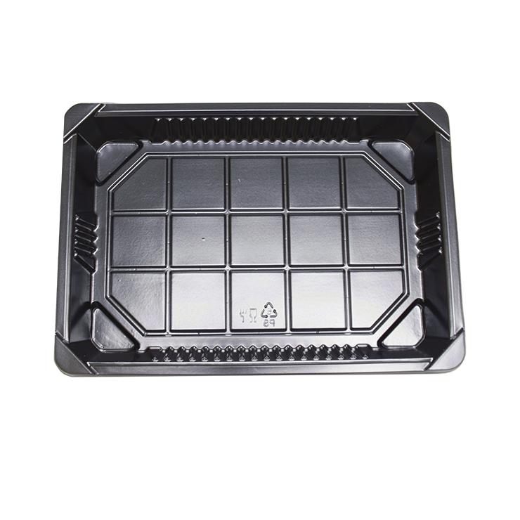 Sunshine Supply Company can provide food businesses with large rectangular sushi trays with domed lids.