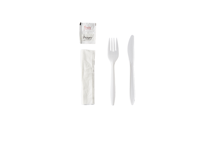 Get these 2-in-1 plastic utensil sets from Sunshine Supply Company to provide better customer service for takeout.