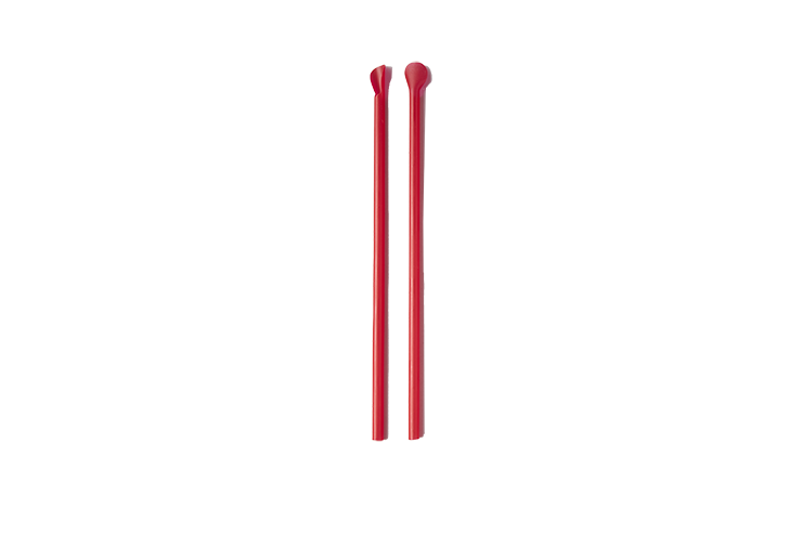 For drinking and scooping get these red plastic spoon straws from Sunshine Supply Company in Chicago, IL.